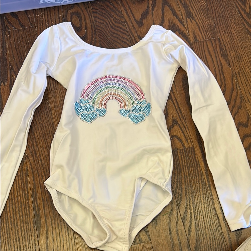 White Long-Sleeved LEOTARD with Rainbow Design